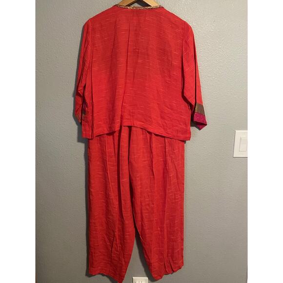 Faith by Celia Forrester 2 Piece Set Womens Small Red Patchwork Beaded Boho Y2K - Picture 3 of 9
